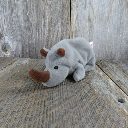 Vintage Rhinoceros Plush Ty Spike Beanie Babies Grey 1996