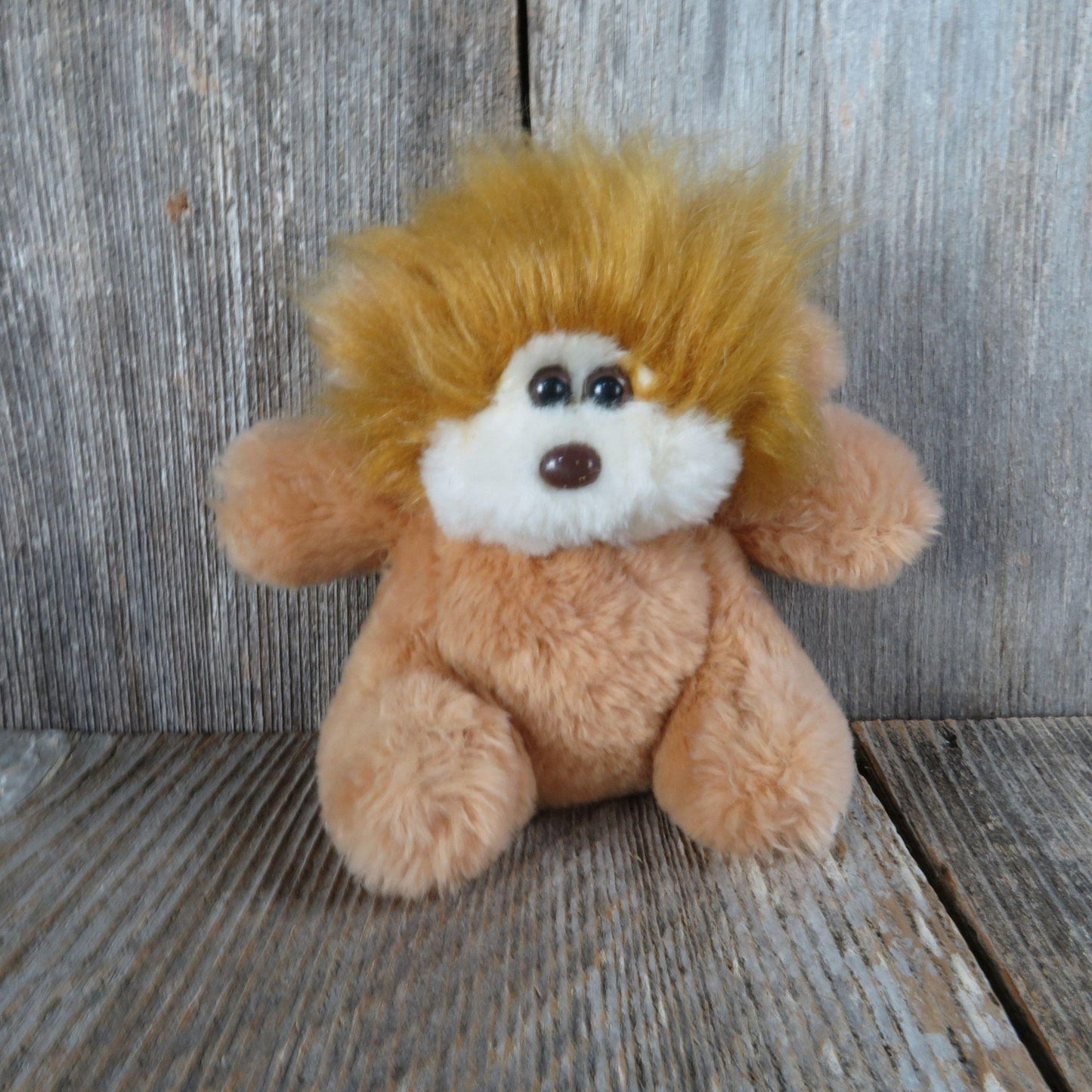 Vintage Bear Monkey Plush Brown Red Mane Long Hair White Face Character Stuffed Animal Creature Nut Filled Made in Korea