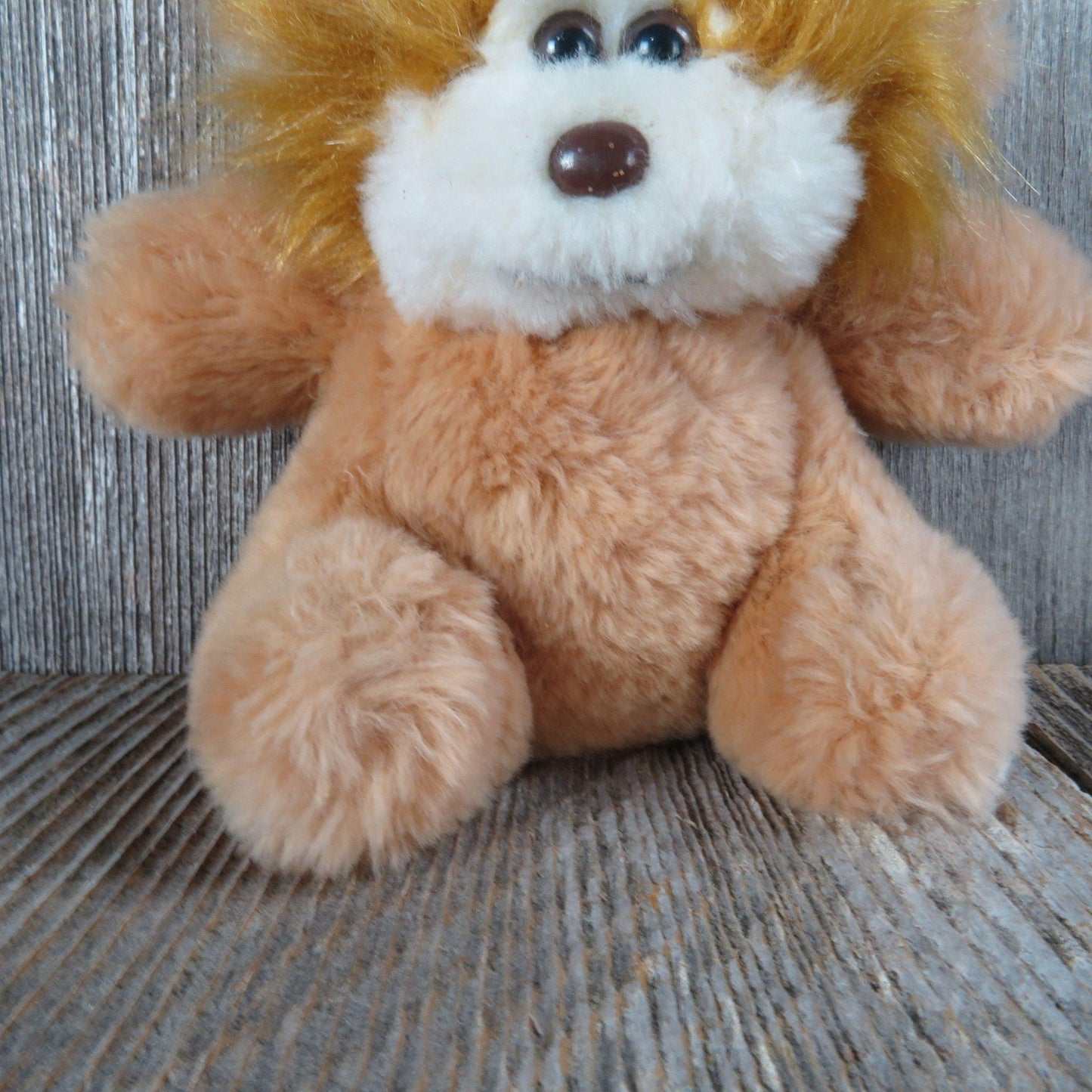 Vintage Bear Monkey Plush Brown Red Mane Long Hair White Face Character Stuffed Animal Creature Nut Filled Made in Korea