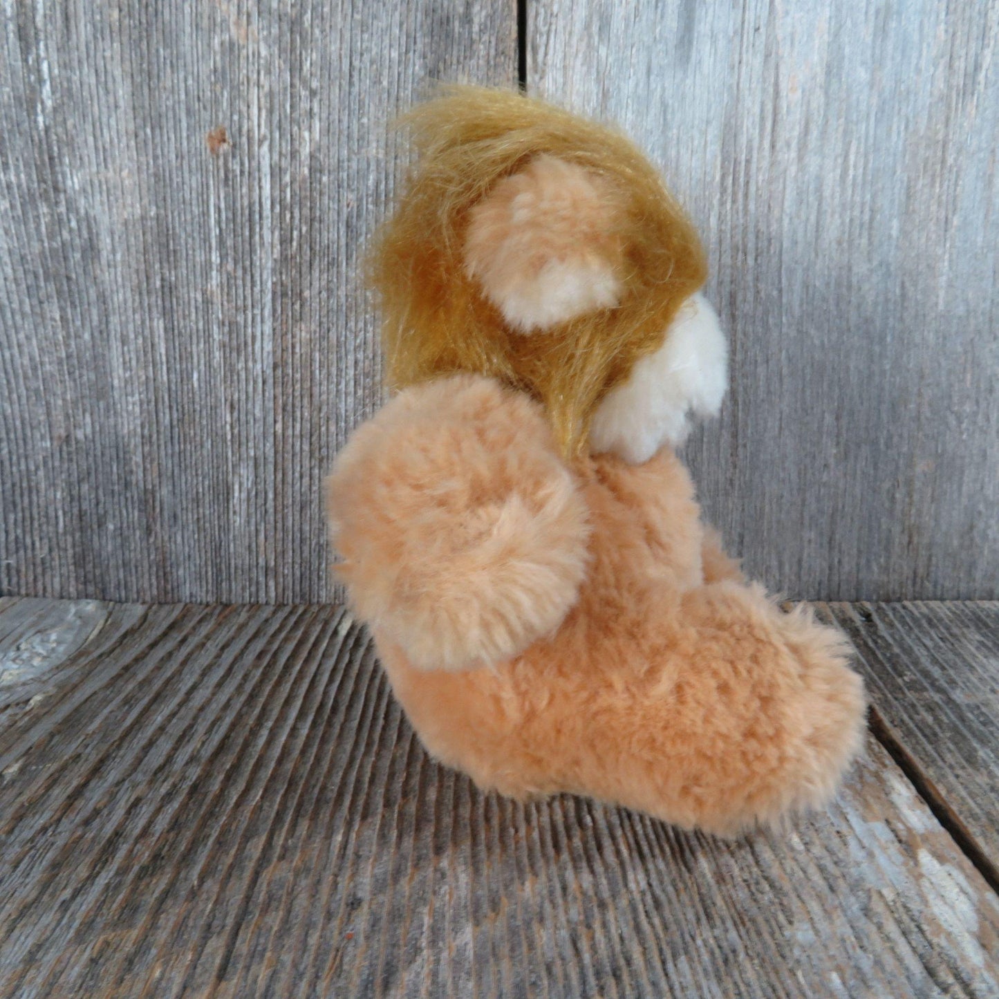 Vintage Bear Monkey Plush Brown Red Mane Long Hair White Face Character Stuffed Animal Creature Nut Filled Made in Korea