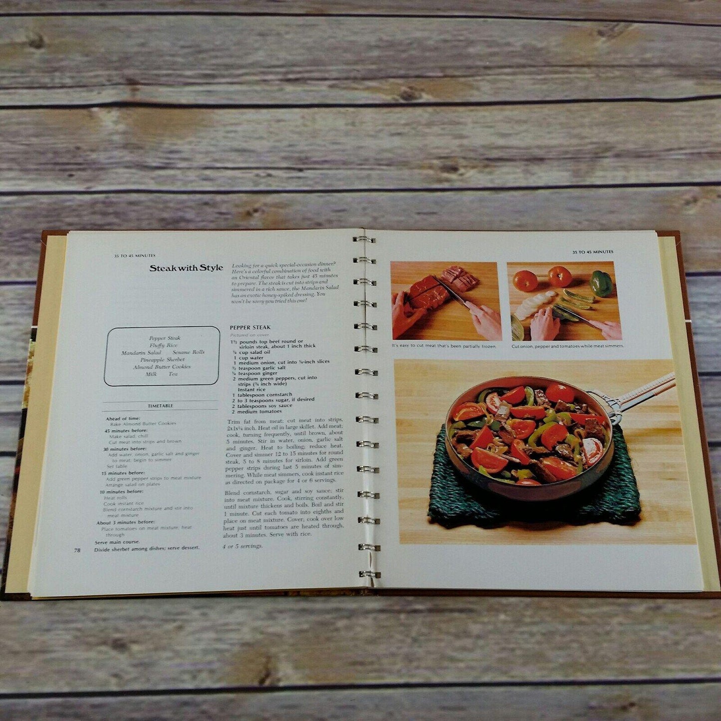 Vintage Cookbook Betty Crocker Family Dinners In A Hurry 1974 Hardcover Spiral Bound 6th Printing Meals in Minutes