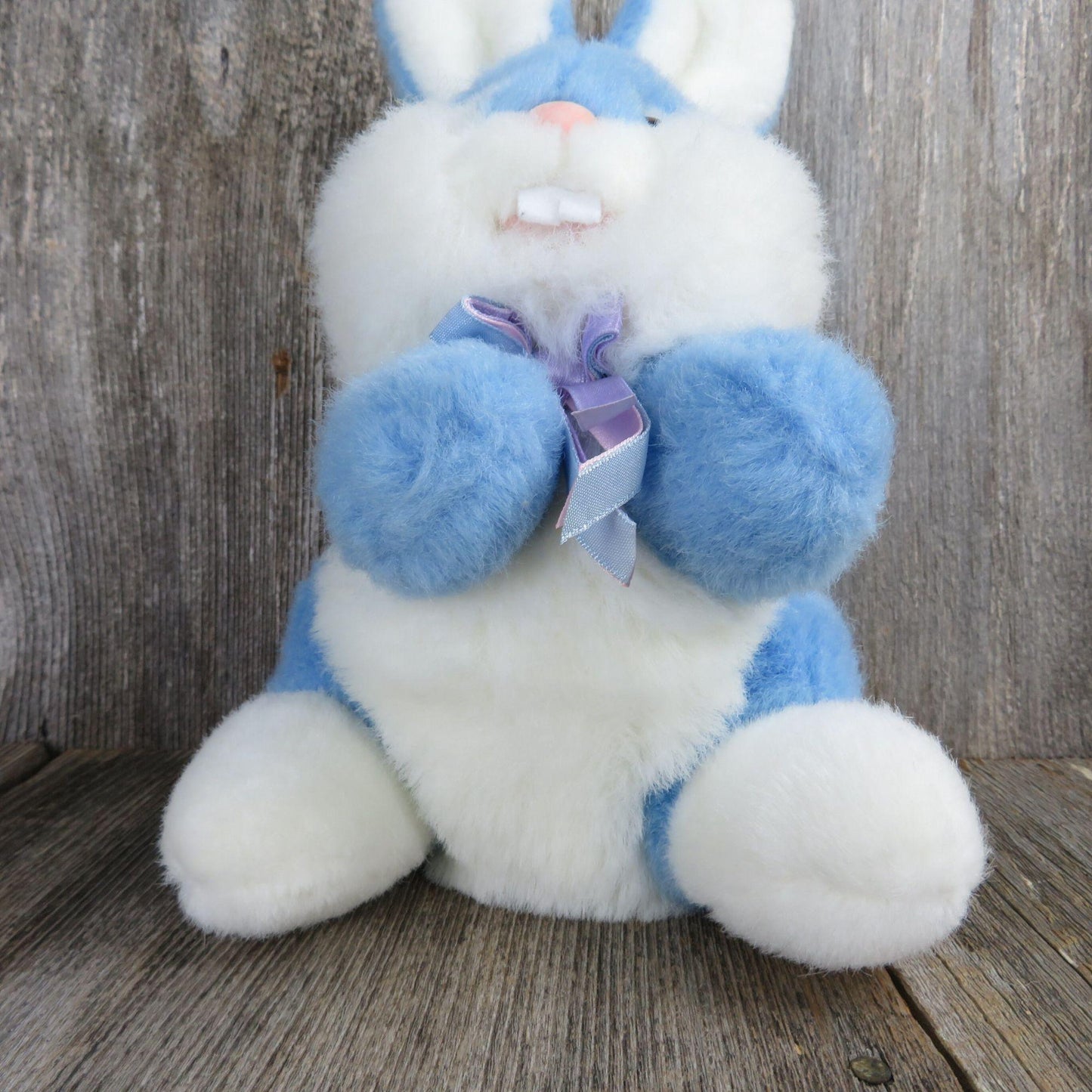 Vintage Blue Bunny Plush Rabbit Purple Bow People Pals Stuffed Animal 1992 Pink Flocked Nose Easter