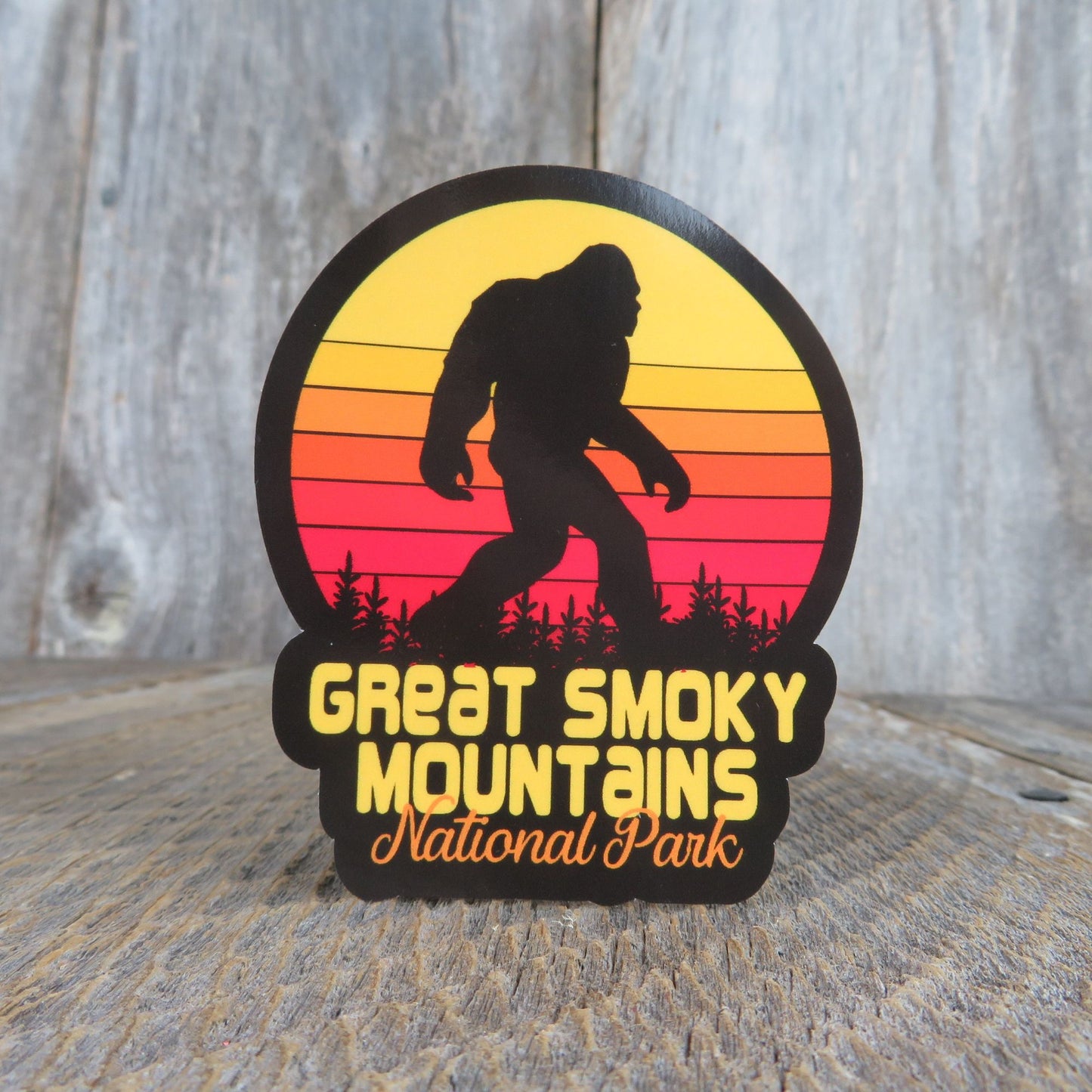 Great Smoky Mountains Bigfoot Sticker Tennessee National Park Retro Sunset Souvenir Waterproof