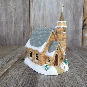 Vintage Stone Church Christmas Ornament Hallmark Candle Light Service Magic Lights 1998