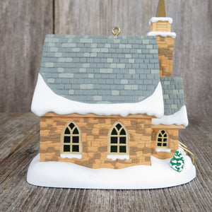 Vintage Stone Church Christmas Ornament Hallmark Candle Light Service Magic Lights 1998