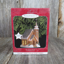 Load image into Gallery viewer, Vintage Stone Church Christmas Ornament Hallmark Candle Light Service Magic Lights 1998