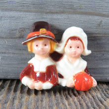 Load image into Gallery viewer, Vintage Pilgrim Couple Boy Girl Pin Brooch Thanksgiving Plastic Holiday Hong Kong