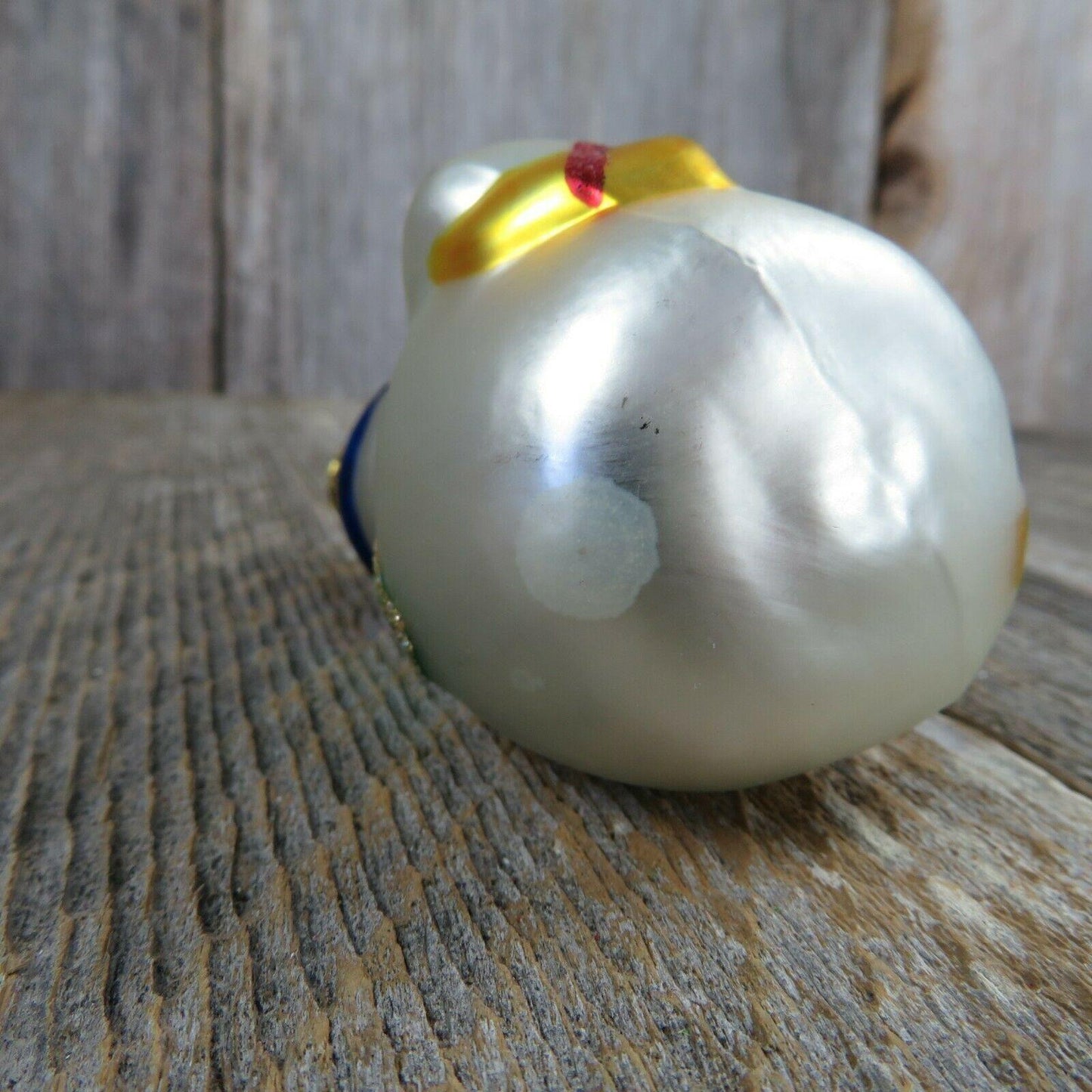 Glass Snowman Blue Hat Christmas Ornament Gift Glitter Scarf White Gold Cap