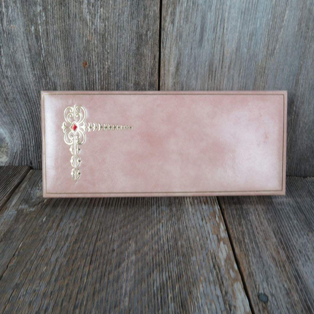 Vintage Jewelry Ladies Glove Box Pink Cardboard Vanity Gold Embellished Mid Century