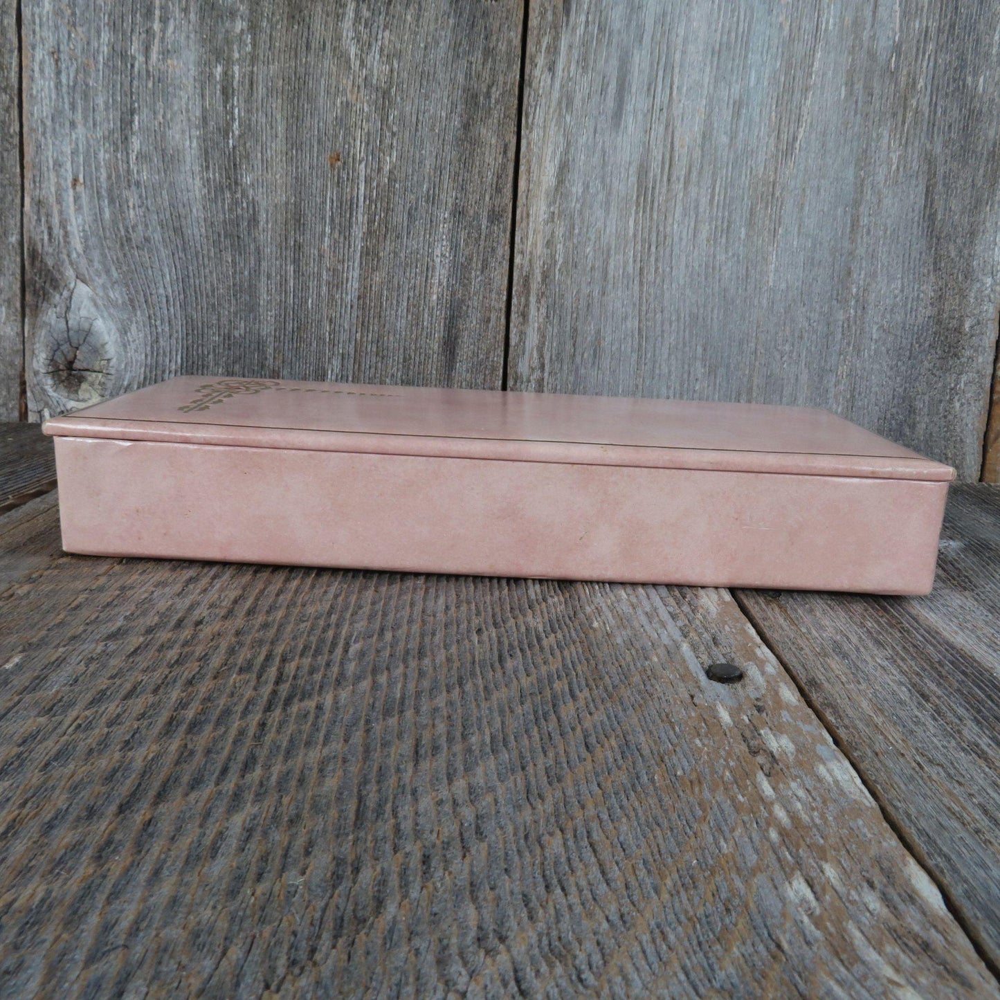 Vintage Jewelry Ladies Glove Box Pink Cardboard Vanity Gold Embellished Mid Century