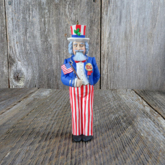 Vintage Uncle Sam Nutcrackers Ornament Patriotic Red White Blue Hallmark Christmas 1988