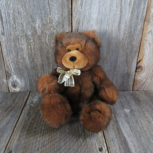 Vintage Teddy Bear Brown Yellow Ribbon Sitting Dan Dee Soft - At Grandma's Table