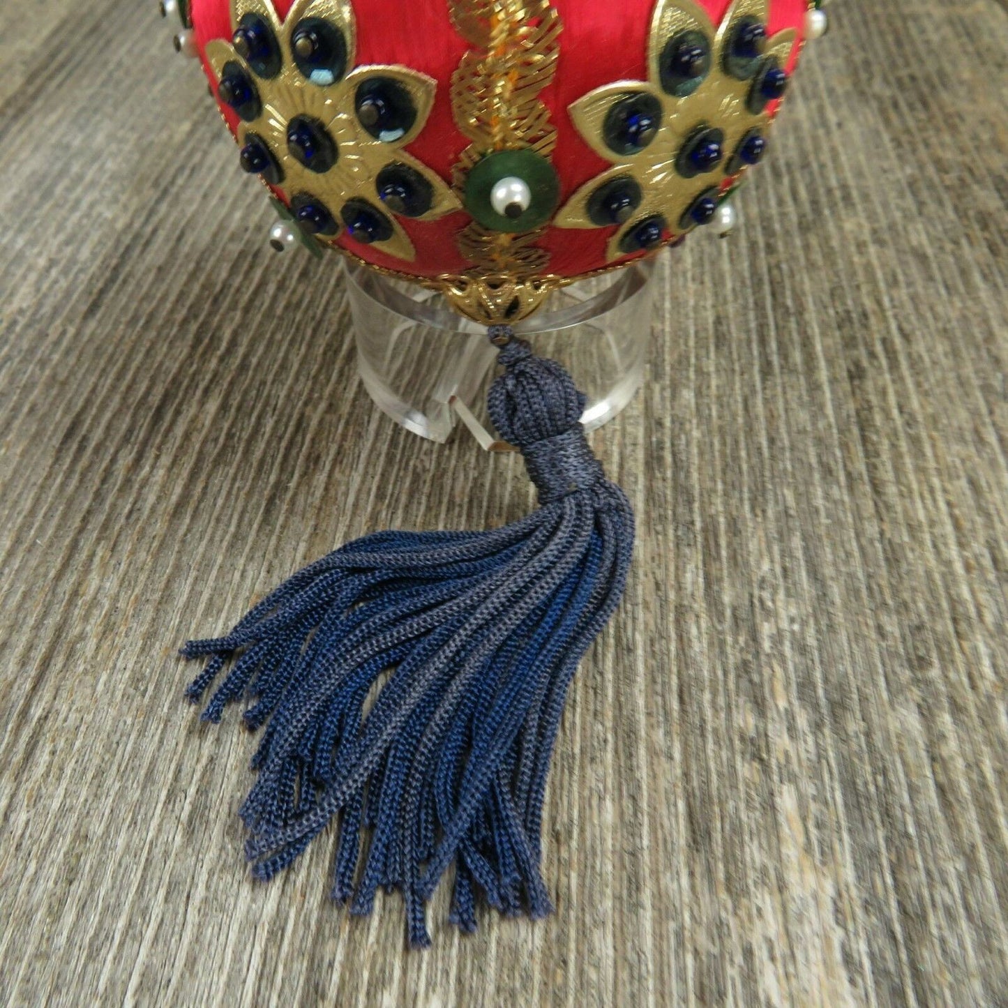 Vintage Beaded Ball Ornament Sequined Satin Handmade Christmas Red Blue Green