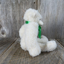 Load image into Gallery viewer, Vintage White Jointed Teddy Bear Plush Sherpa Stuffed Animal Green Ribbon Dustys Dreams 1987