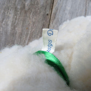 Vintage White Jointed Teddy Bear Plush Sherpa Stuffed Animal Green Ribbon Dustys Dreams 1987