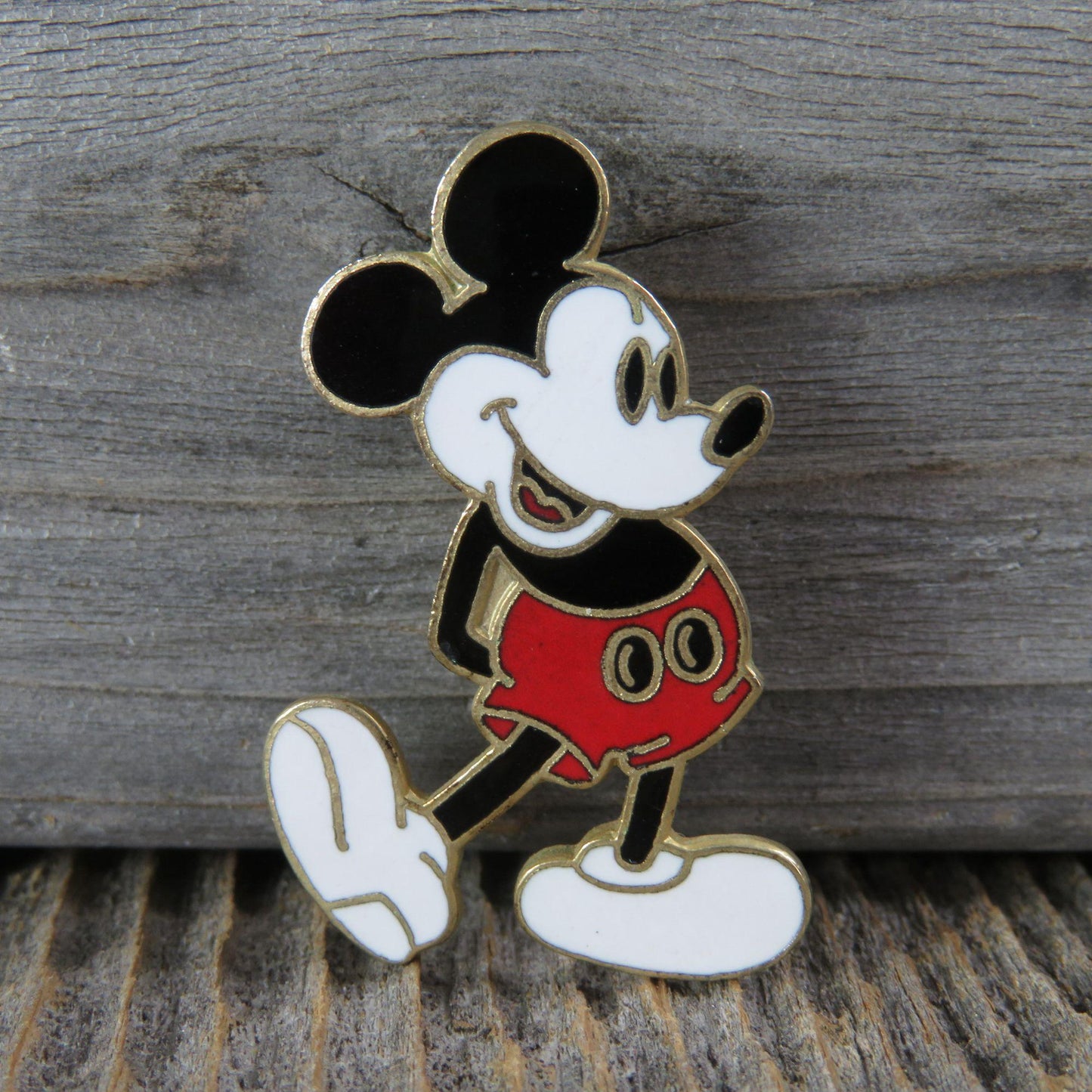 Vintage Mickey Mouse Pin Enamel Metal Brooch Walt Disney Productions Red Black White