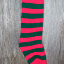 Load image into Gallery viewer, Vintage Knit Striped Christmas Stocking Red Green Stripes Knitted 1980s