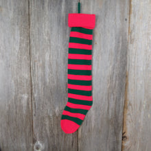 Load image into Gallery viewer, Vintage Knit Striped Christmas Stocking Red Green Stripes Knitted 1980s