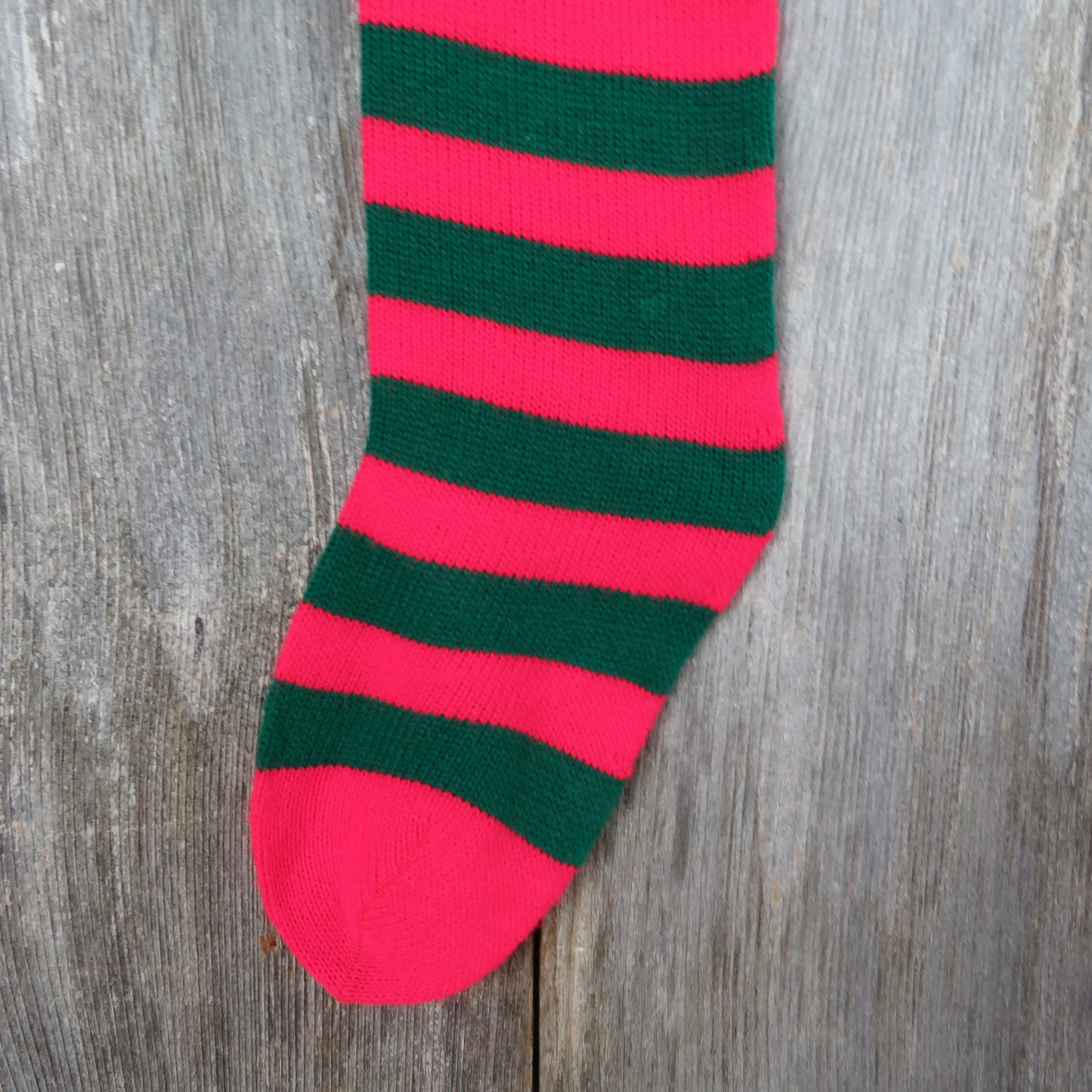 Vintage Knit Striped Christmas Stocking Red Green Stripes Knitted 1980s