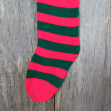 Load image into Gallery viewer, Vintage Knit Striped Christmas Stocking Red Green Stripes Knitted 1980s