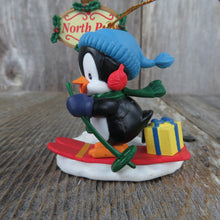 Load image into Gallery viewer, Vintage Penguin Skiing Ornament North Pole Christmas Blue Hat Present Westmar 1995
