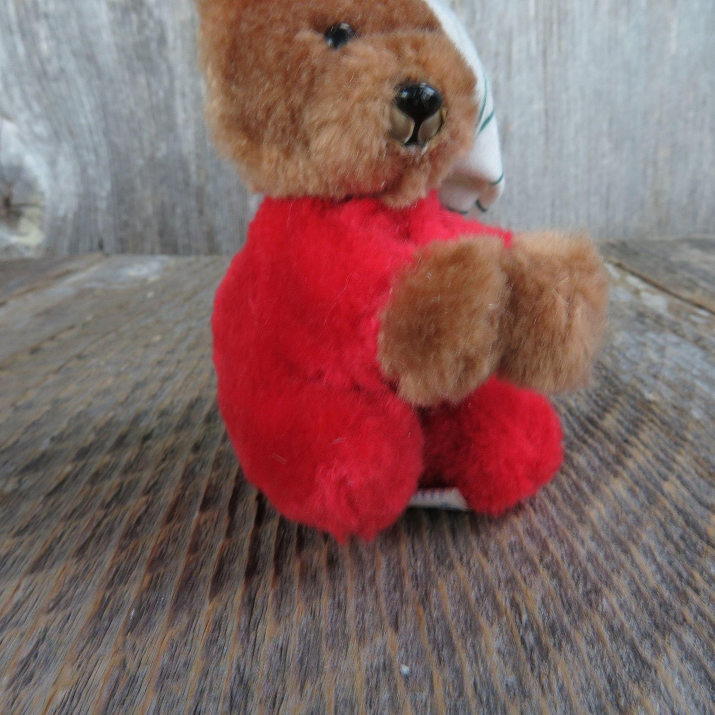 Vintage Teddy Bear Plush Ornament Nightcap Pinch Clip Dakin Red White Pin Korea 1984