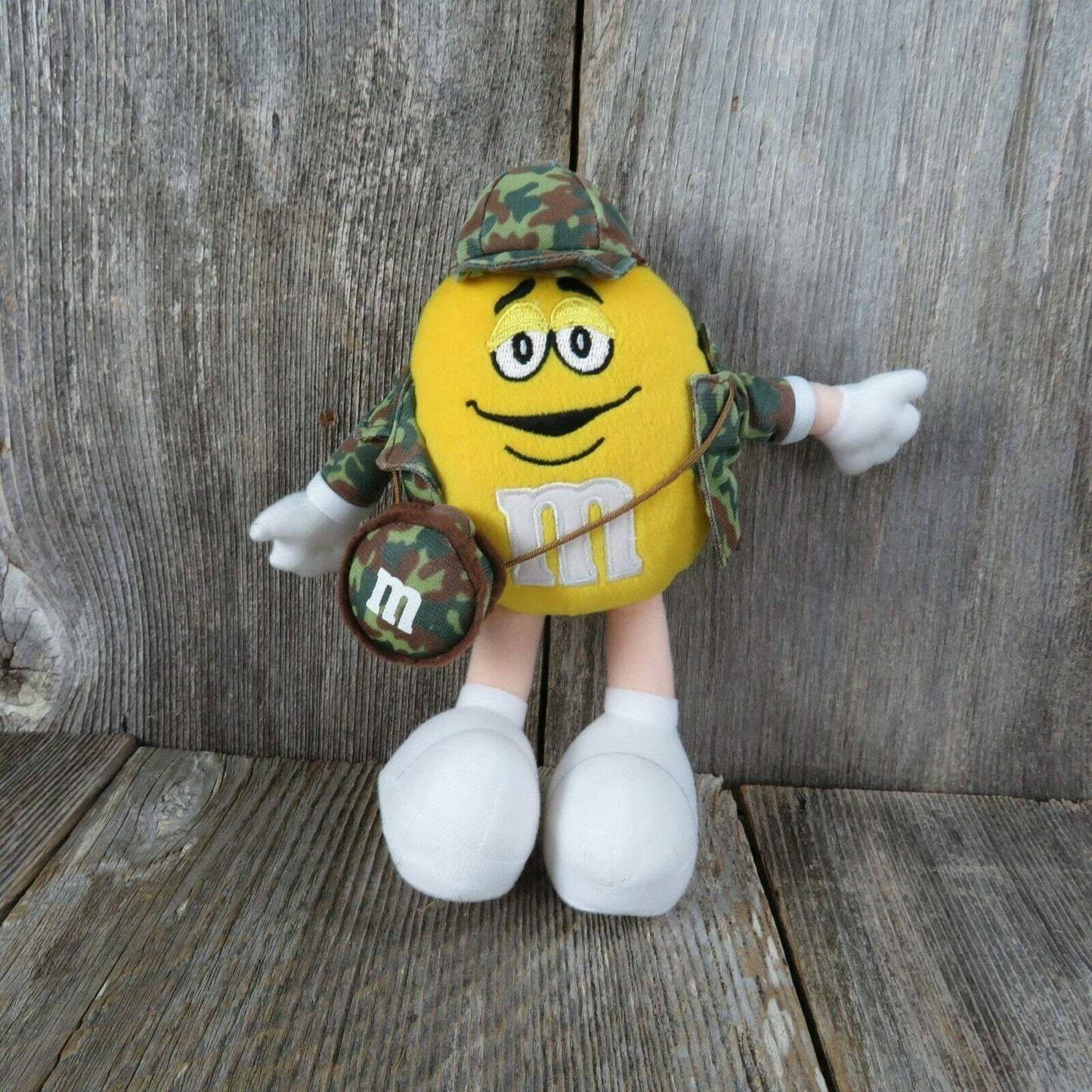 Yellow Peanut M & M Plush Toy Hunter Hiker Camo Canteen Camouflage Doll Stuffed