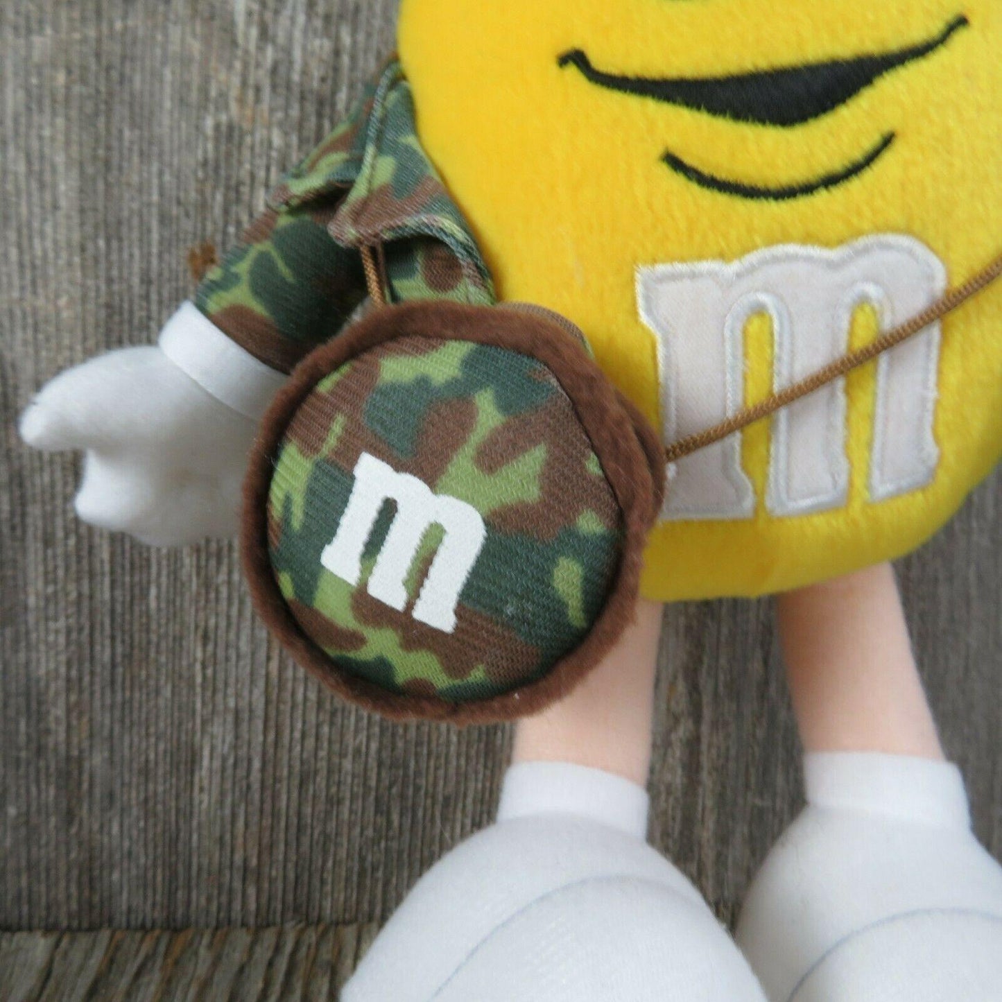 Yellow Peanut M & M Plush Toy Hunter Hiker Camo Canteen Camouflage Doll Stuffed