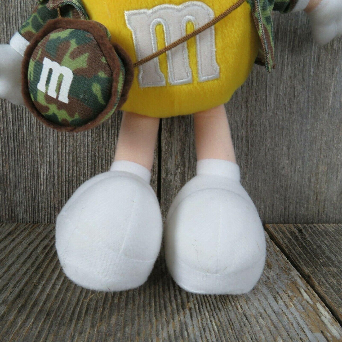 Yellow Peanut M & M Plush Toy Hunter Hiker Camo Canteen Camouflage Doll Stuffed