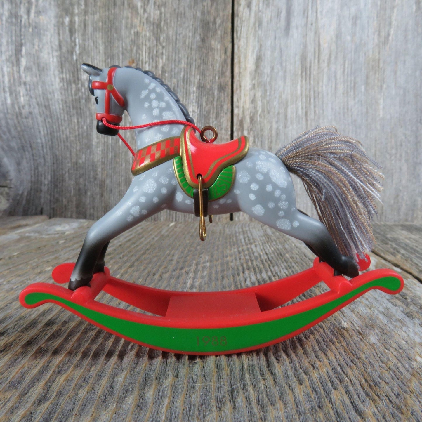 Vintage Rocking Horse Hallmark Ornament Hallmark # 8 Grey Green Christmas 1989