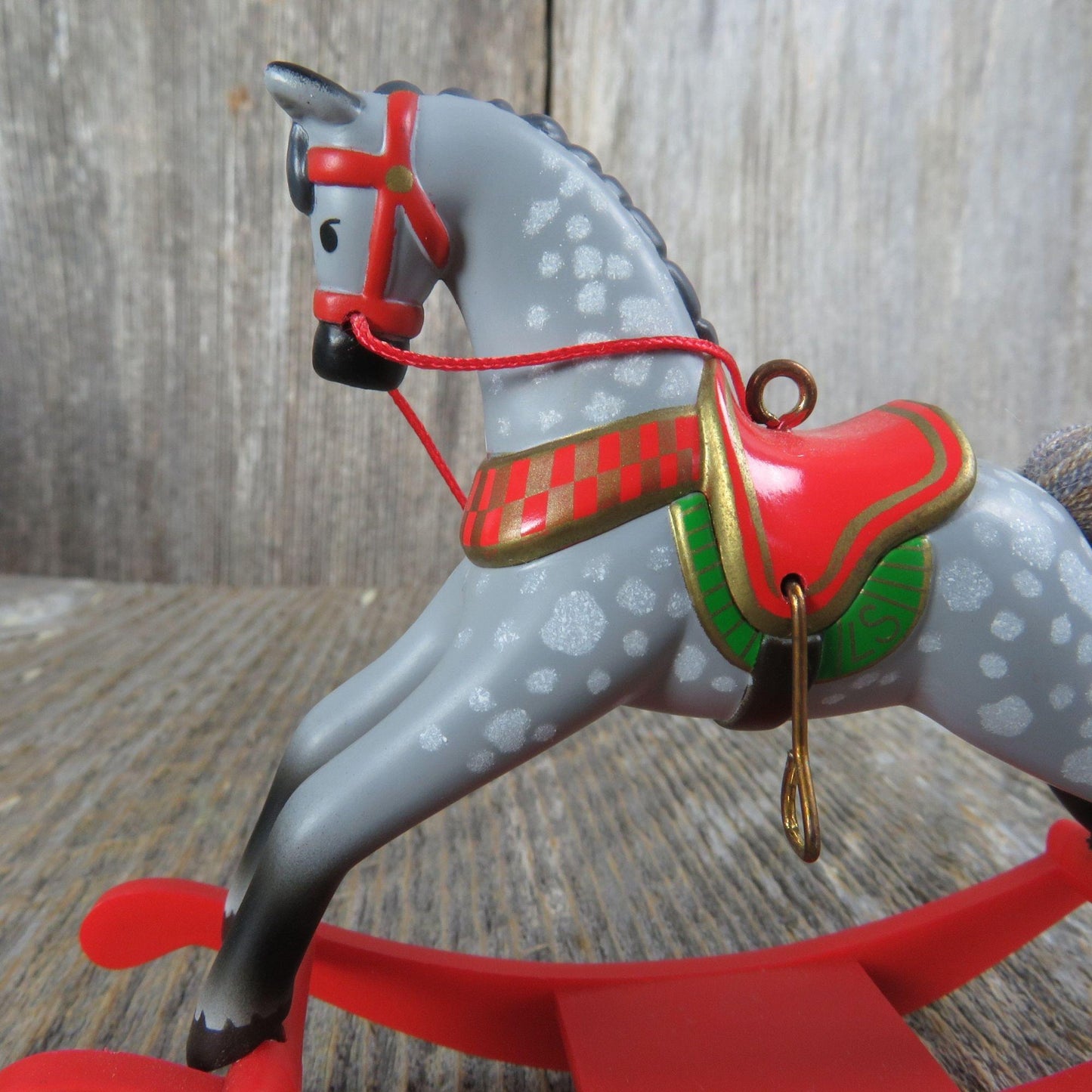 Vintage Rocking Horse Hallmark Ornament Hallmark # 8 Grey Green Christmas 1989