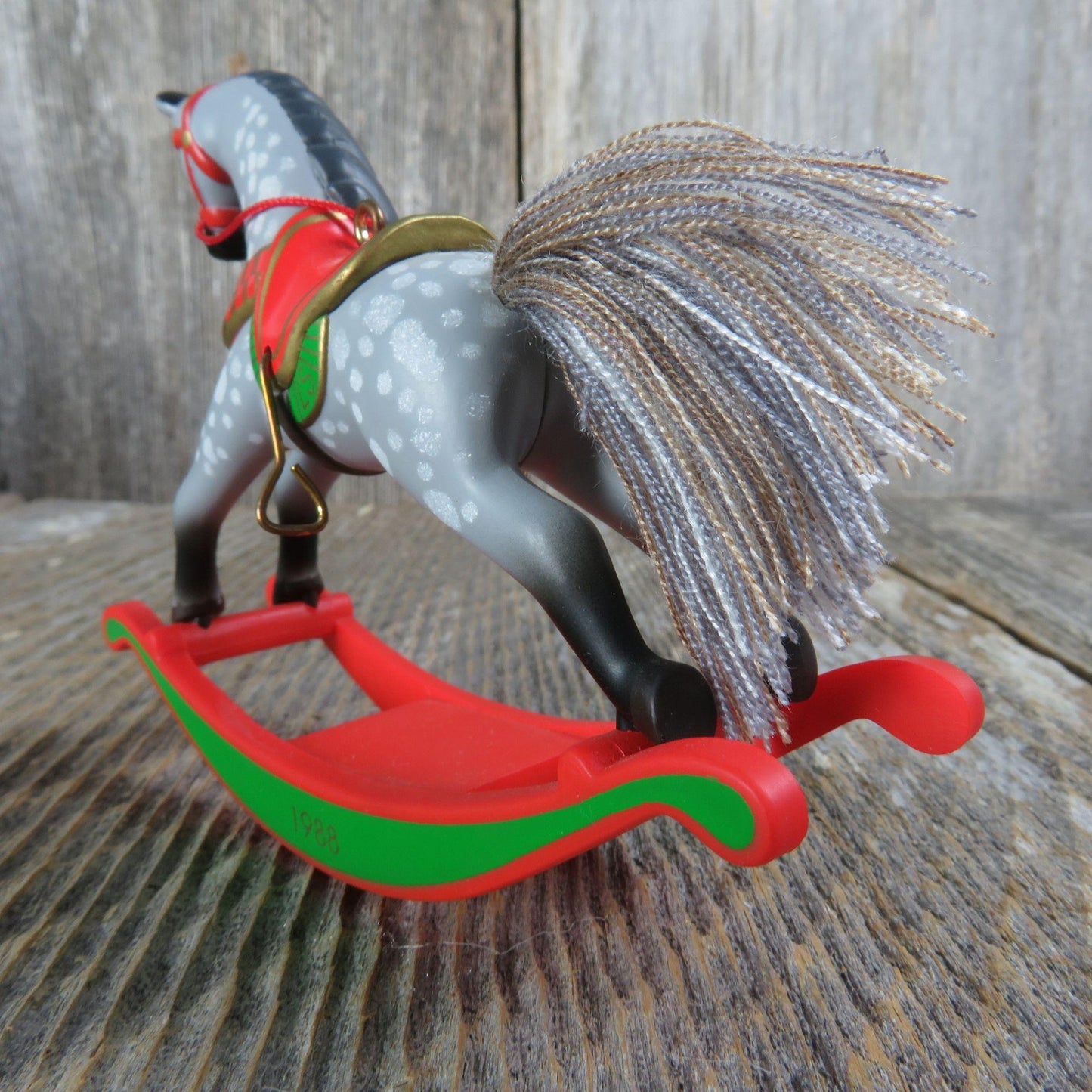 Vintage Rocking Horse Hallmark Ornament Hallmark # 8 Grey Green Christmas 1989