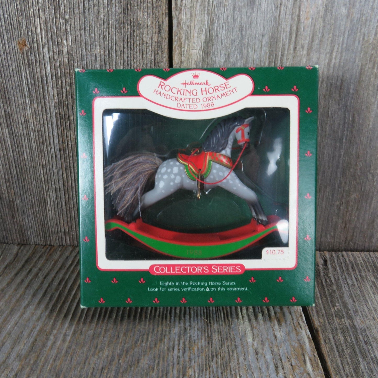 Vintage Rocking Horse Hallmark Ornament Hallmark # 8 Grey Green Christmas 1989