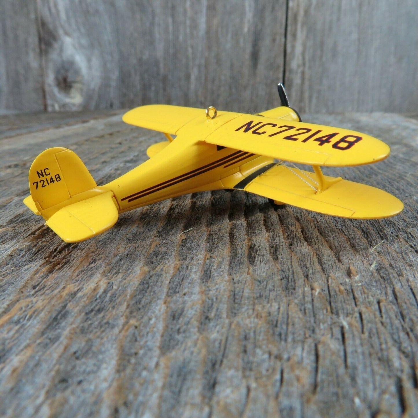 Airplane Hallmark Ornament Staggerwing 2002 Christmas Keepsake Yellow Biplane