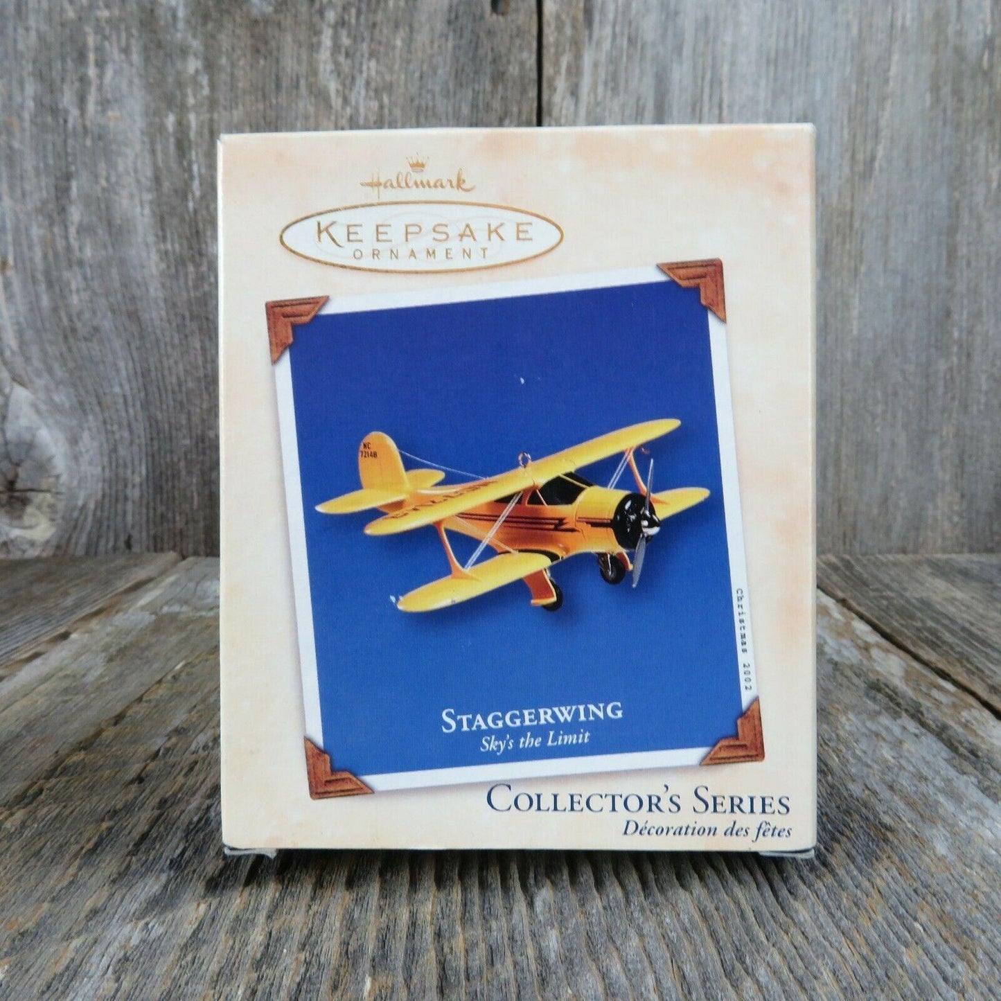 Airplane Hallmark Ornament Staggerwing 2002 Christmas Keepsake Yellow Biplane