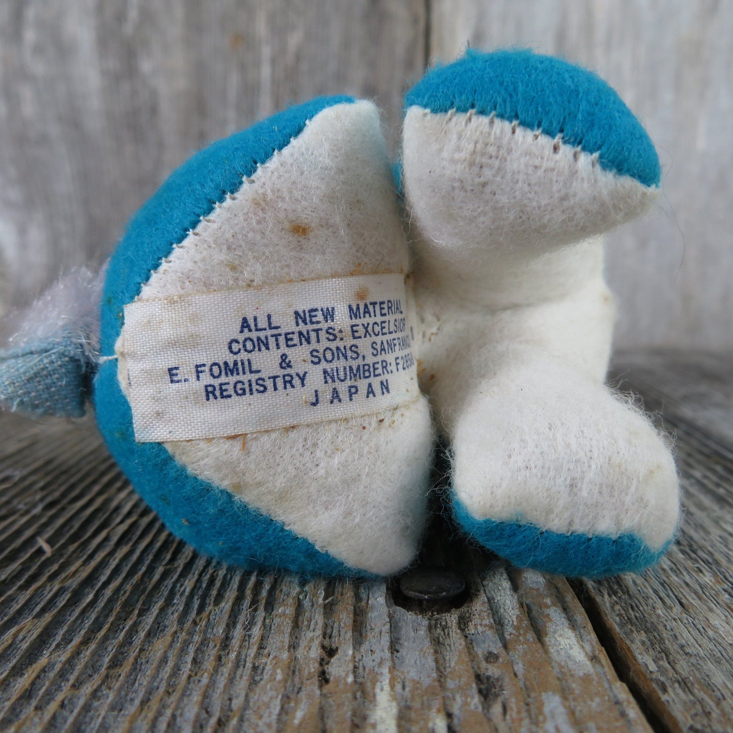 Vintage Blue Dog Plush Fomil and Sons Felt White Puppy Stuffed Animal Japan Excelsior Filling