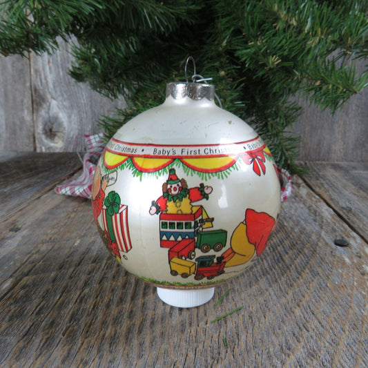 Vintage Baby's First Christmas Wrapped Glass Ball Ornament Lynn Gates Toys 1982