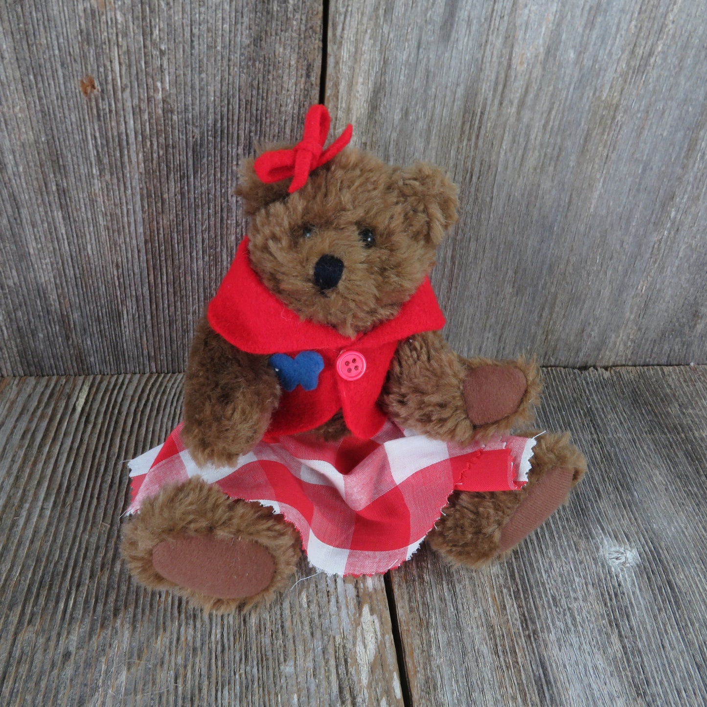 Teddy Bear Plush Jointed Red Plaid Skirt Felt Vest Sweater Bows Lexin Inc Nice Stuff