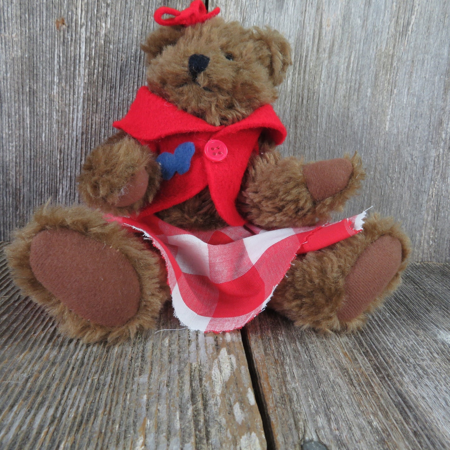 Teddy Bear Plush Jointed Red Plaid Skirt Felt Vest Sweater Bows Lexin Inc Nice Stuff