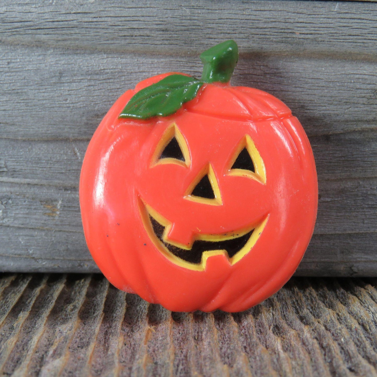 Vintage Pumpkin Pin Jack O Lantern Brooch Halloween Plastic Holiday Hong Kong