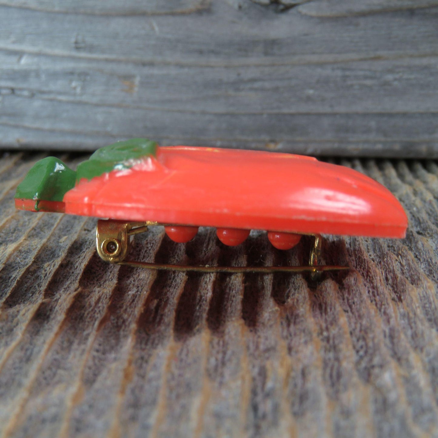 Vintage Pumpkin Pin Jack O Lantern Brooch Halloween Plastic Holiday Hong Kong