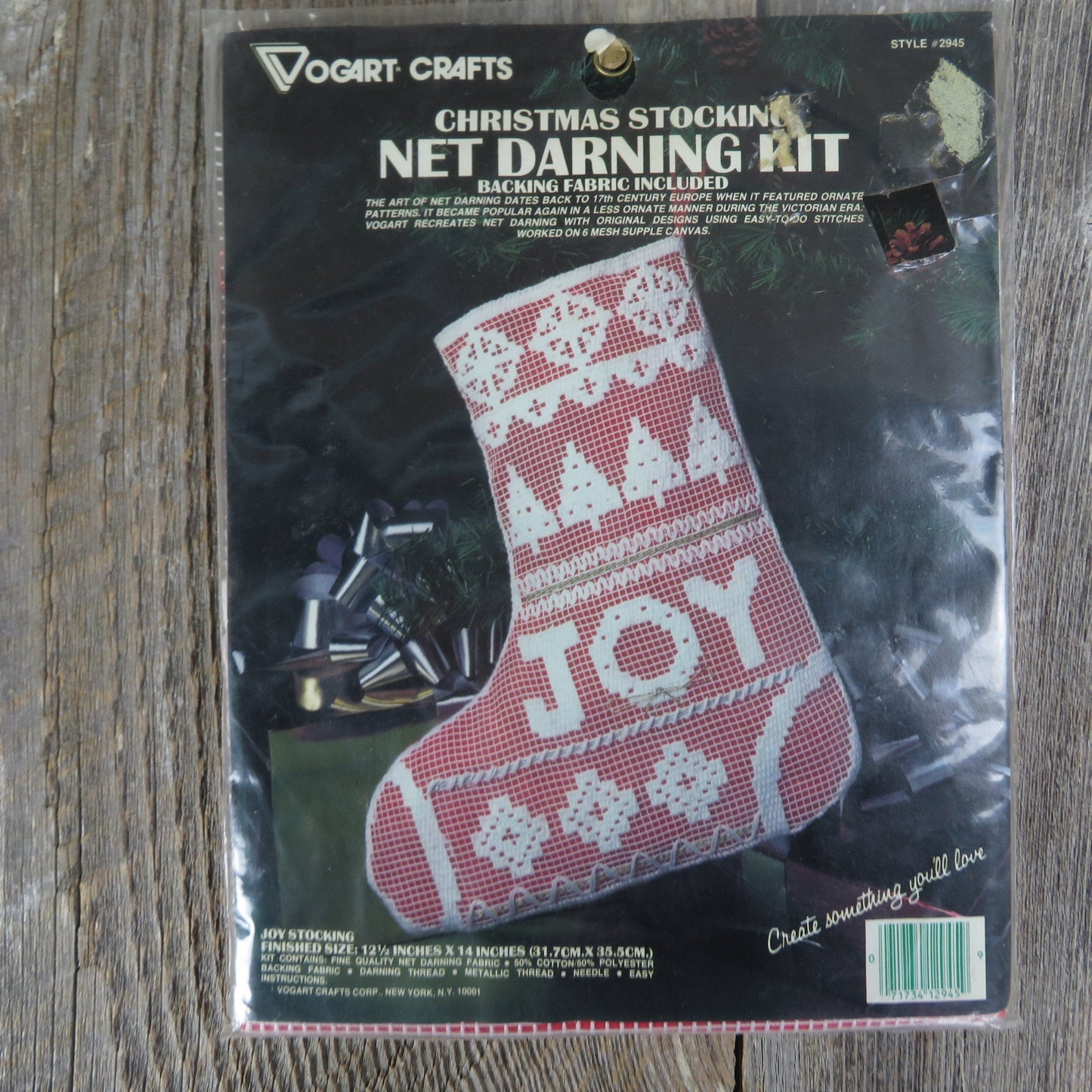 Vintage Christmas Stocking Lace Net Darning Kit Joy Vogart Crafts 2945 Filet Lace Embroidery Craft Kit White Red