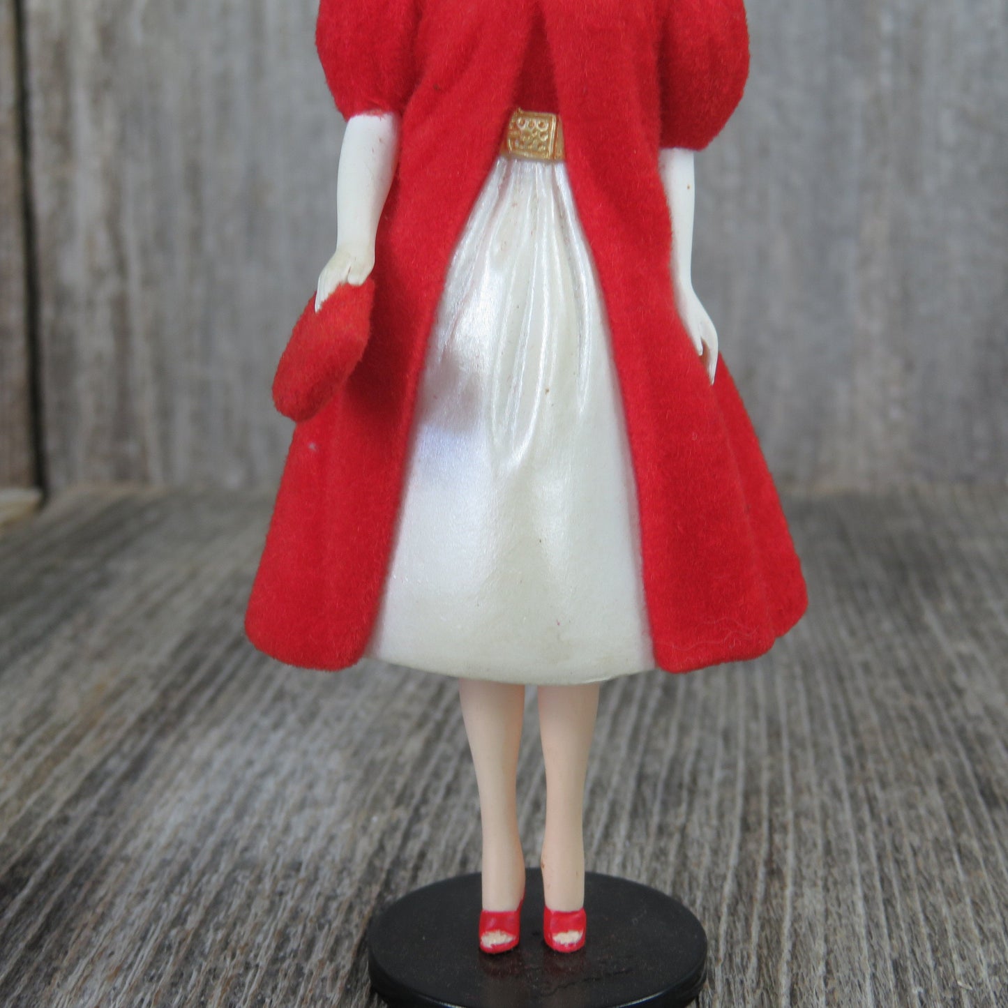 Vintage Barbie Ornament Silken Flame Hallmark Brunette Short Hair Red Coat White Dress 1998