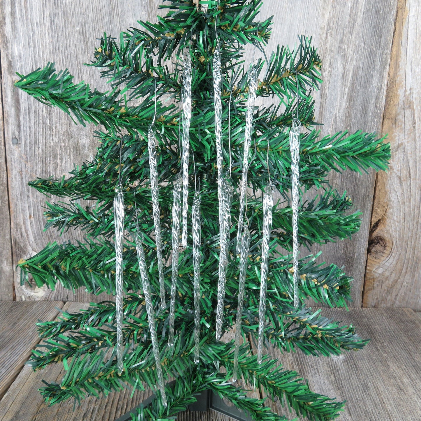 Vintage Glass Icicle Ornaments Spun Twisted 12 Pieces Iridescent 5 inch Kurt Adler Ice Snow Vtg Christmas Decoration