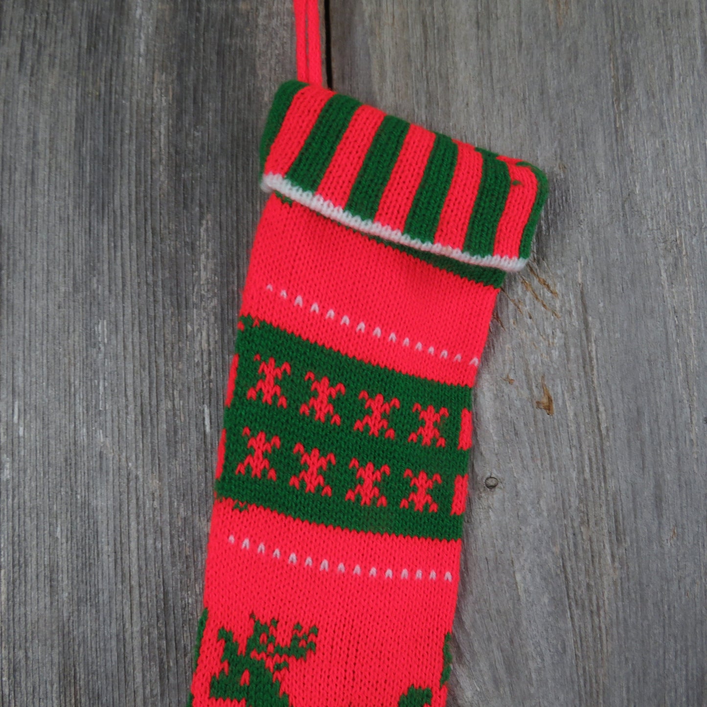 Vintage Knit Reindeer Stocking Kurt Adler Christmas Reindeer Star Snowflake Stripes Orange Red Green 1979