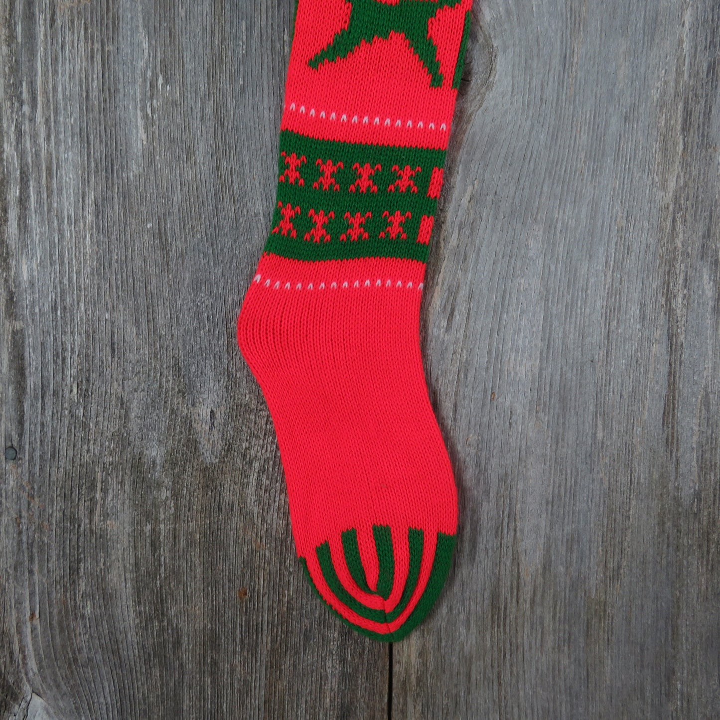 Vintage Knit Reindeer Stocking Kurt Adler Christmas Reindeer Star Snowflake Stripes Orange Red Green 1979