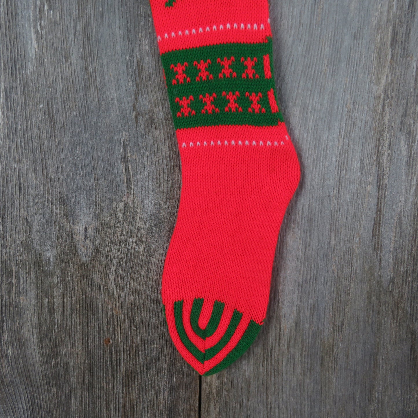 Vintage Knit Reindeer Stocking Kurt Adler Christmas Reindeer Star Snowflake Stripes Orange Red Green 1979