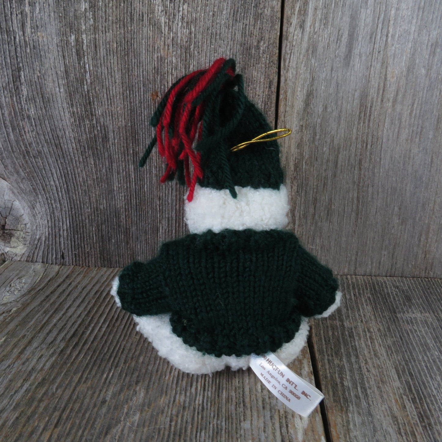 Vintage Snowman Plush Ornament Winter Sweater Hat Stuffed Animal Green Hugfun 2000
