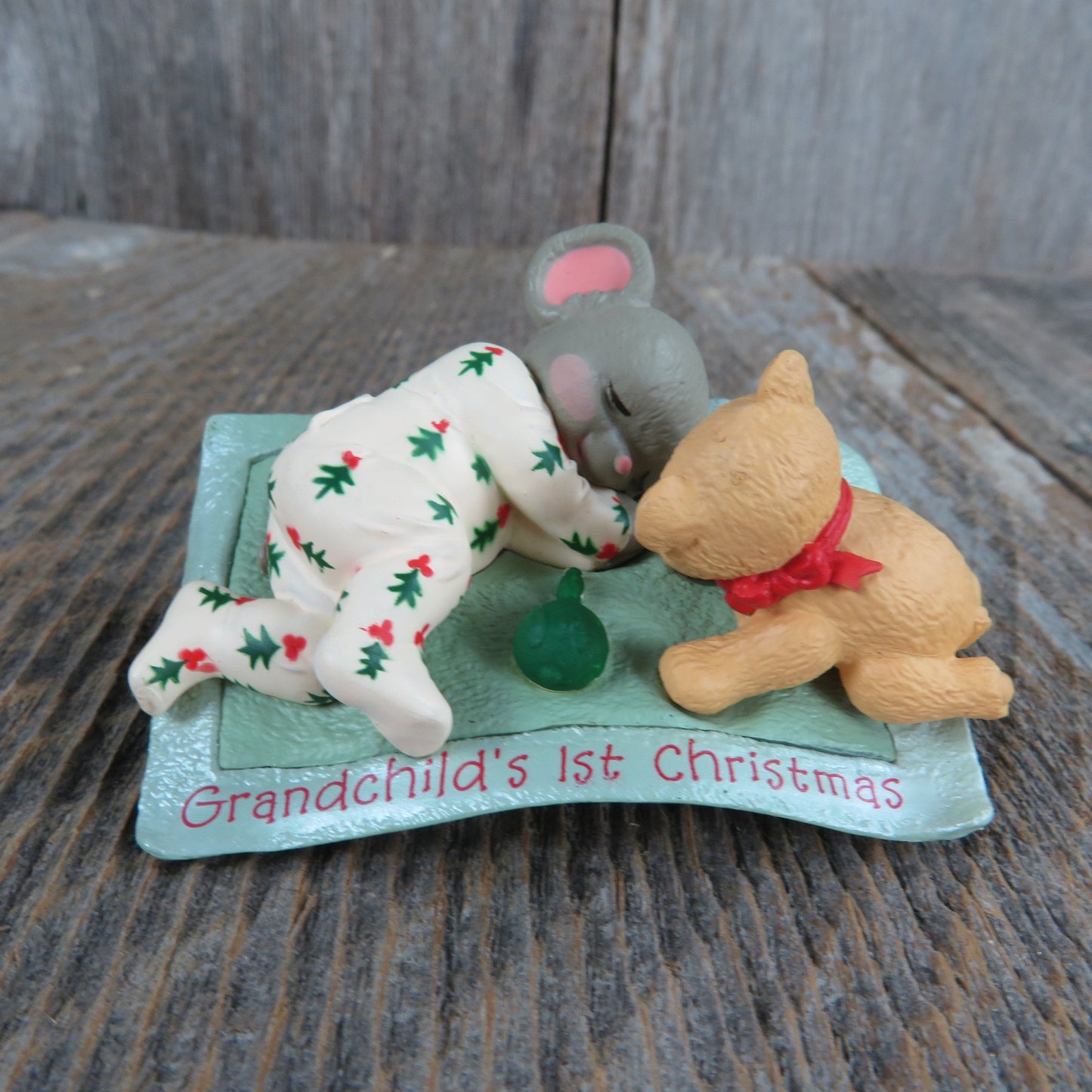 Vintage Baby Mouse on Blanket Clip Ornament Grandchild's First Christmas Hallmark Teddy Bear 1994