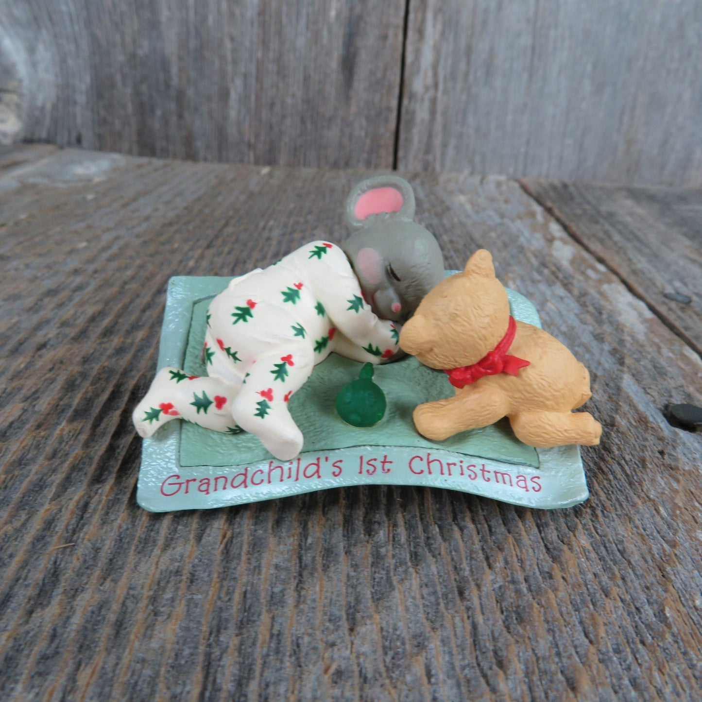 Vintage Baby Mouse on Blanket Clip Ornament Grandchild's First Christmas Hallmark Teddy Bear 1994